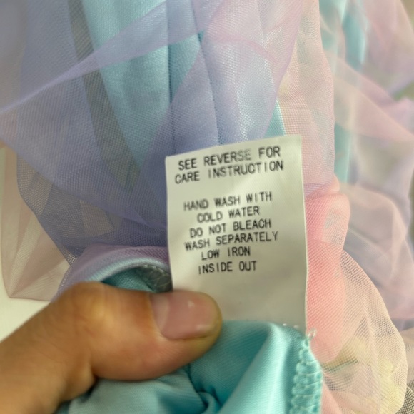 FREE w/ PURCHASE Multi-Color/ Pastel Rainbow Lined Mesh Bodycon Mini Dress - Picture 7 of 7